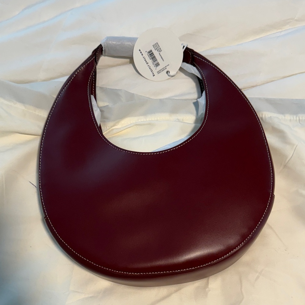 STAUD Raspberry Shoulder Moon Bag NWT - Picture 5 of 9